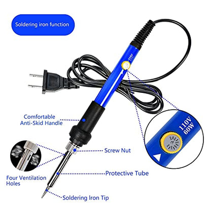 Soldering Iron Kit, 60W 110V Soldering Iron Adjustable Temperature, Desoldering Pump, 5 Solder Tips, Solder Wire, Stand, Solder Wick. - color: Black