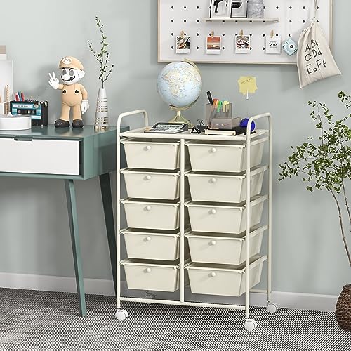COSTWAY 10 Drawer Rolling Storage Cart, Utility Cart with Lockable Wheels - color: White, size: 10 Drawer