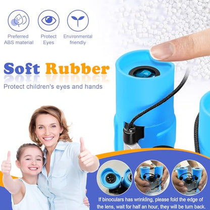 Real Binoculars for Kids Gifts for 3-12 Years Boys Girls 8x21 High-Resolution Optics Compact Toy Binocular for Bird Watching,Travel, Camping - color: Sky Blue