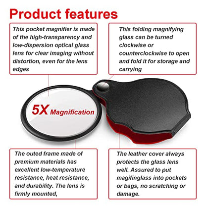 Mini Pocket Magnifier Glass Seniors Reading Small Folding Magnifying - size: 5X