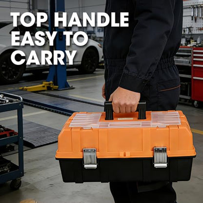 Torin 17-Inch Plastic Tool Box,3-Tiers Multi-Function Storage Portable Toolbox Organizer, Black/Orange ATRJH-3430T - size: 16.5 inches