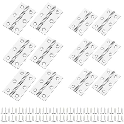 12 Pack Stainless Steel Folding Hinges with 72 Screws – 6 Large (2.4 x 1.45in) + 6 Small (2.16 x 1.37in) – Durable Metal Hinges for Cabinet Doors, Small Doors, Wooden Boxes, Drawers, Furniture DIY