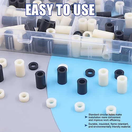 Glarks 180Pcs Nylon Round Spacer Assortment Kit for M6 Screws, Electrical Outlet Screws Spacers, Black and White ABS Round Washers Hardware Spacer Bracket for Electrical Screws Switch and Receptacle - size: M6 (Black and White)