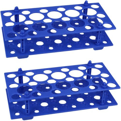 Centrifuge Tube Rack 2-Pack, 28-Well PP Holder for 10, 15 and 50 mL Tubes - color: Blue