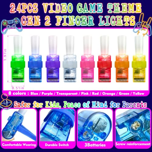 24 Pcs Video Game Party Favors LED Finger Lights Toys for Kids Ages 3-12 - style: Video Game