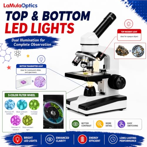 Microscope for Adults Students, 40X-2000X Metal Microscope Kit