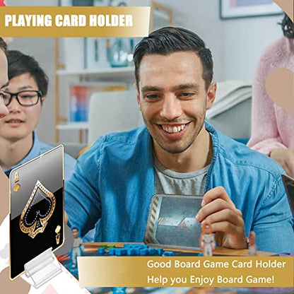 Table Number Place Card Playing Card Holders 60 Pack, Small Clear Acrylic Business Card Holder Stand for Display Paper Game Piece Picture Clip Price Board Photo Memo Menus Label Stand Party, 0.75in