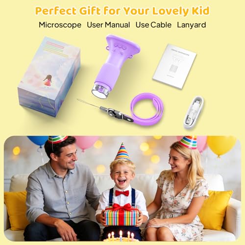 Ashfly Handheld Kids Microscope, Magnifying Glass Camera for Kids Age 3-12 - color: Purple