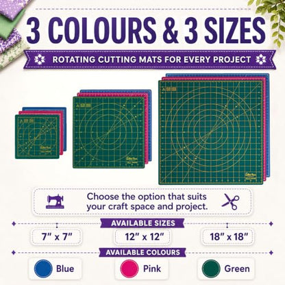 The Quilted Bear Rotating Cutting Mat 18" x 18" - Square 360° Rotating Self Healing Mat with Innovative Locking Mechanism for Quilting & Sewing Your Choice of Colours Available! (Green) - color: Green, size: 18"L x 18"W
