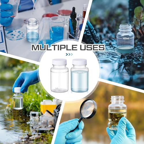 Lounsweer 50 Pcs 100ml Sterile Water Sampling Bottles with 10mg Sodium Thiosulfate, Leakproof for Drinking Water Safety Testing, Total Coliform Detection
