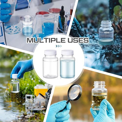 Lounsweer 50 Pcs 100ml Sterile Water Sampling Bottles with 10mg Sodium Thiosulfate, Leakproof for Drinking Water Safety Testing, Total Coliform Detection