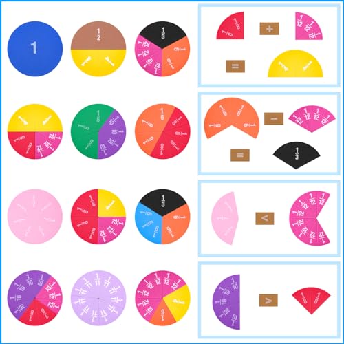Meetory 180pcs Magnetic Fraction Tiles Circles, Rainbow Math Manipulatives Set for Preschool Elementary School Teacher, Prefect Classroom Learning Tools, Homeschool Supplies - color: Multicolor