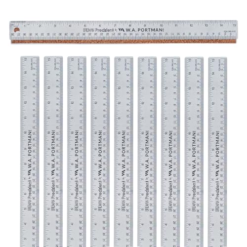 WA Portman Metal Ruler 15'', 10pc Corkback Stainless Steel, Metric Ruler - size: 15" 10 PACK