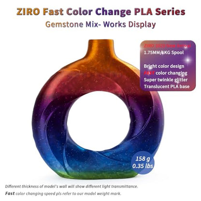 ZIRO PLA Filament 1.75mm, Sparkle Glitter & Transluent Base, Gemstone Mix - color: Gemstone Mix