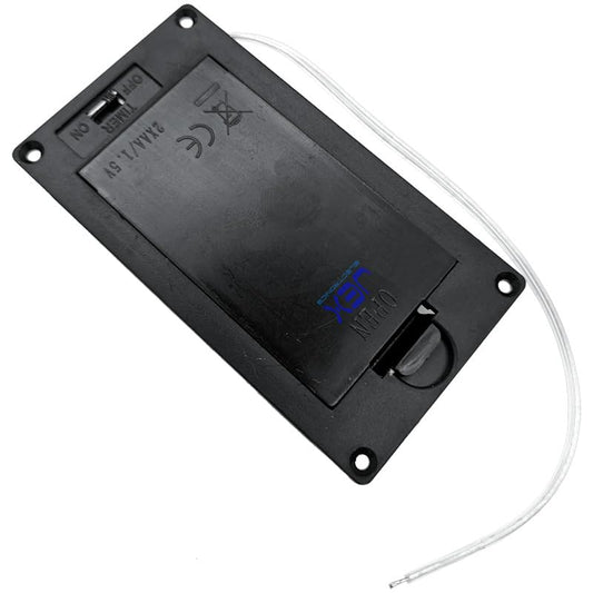 Twin/2X/Two AA Panel Mount Recessed Battery Holder Case Box 2.4V/3V with Repeating 8 Hour Timer Power Switch & Bare Wire Ends