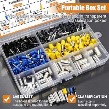 mankk 400PCS Wire Ferrules Terminals Kits Silver Plated Copper Ferrules Wire Ends Terminals Crimp Terminal Connector Sleeves 8 Sizes AWG(16 14 12 10 8 6 4 2) - color: 400PCS