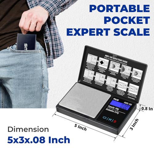 Series Digital Pocket Weight Scale, Stainless-Steel Backlit LCD 100g x 0.01g, (Black), AWS-100-Black - AMERICAN WEIGH SCALES - color: Black, size: 100g x 0.01g