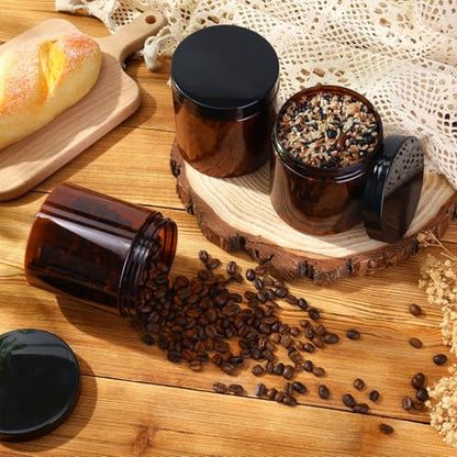 Patelai 4 Pcs Plastic Jars with Lids, Amber, 16 oz, Wide Mouth - color: Amber, size: 16 oz