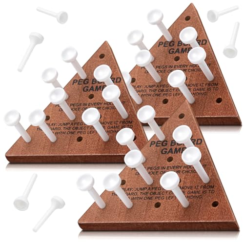 Zhanmai 3 Sets Wooden Triangle Peg Travel Game, White Peg Dark Brown Board - color: White Peg Dark Brown Board