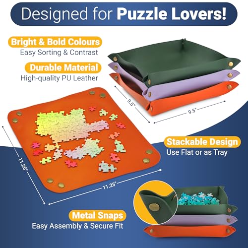 Puzzle Sorting Trays - 3X Large Puzzle Organizer for Sorting 1000 Pieces up to 3000 Pieces, Stackable Jigsaw Accessories for Adults in Orange, Green and Purple - size: 3pk - Large 9.5" - GPO