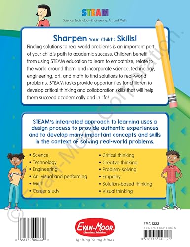 Evan-Moor Skill Sharpeners STEAM Workbook, Grade 3, Science, Technology, Engineering, Art, Math, Hands On Activities, Helping Others, Collaboration, Solve Real World Problems, Puzzles, Homeschool