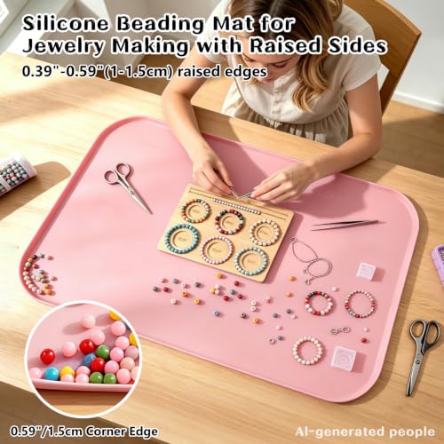 Silicone Mat with Edge for Bead Board: 28" x 20" Craft Mat with Raised Side - color: Pink, size: 28"L x 20"W