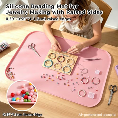 Silicone Mat with Edge for Bead Board: 28" x 20" Craft Mat with Raised Side - color: Pink, size: 28"L x 20"W