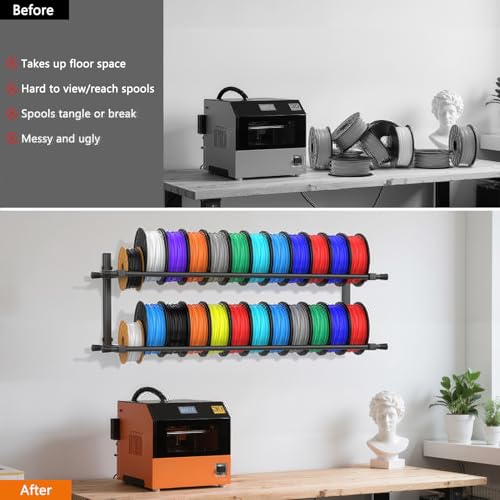 3D Printer Filament Storage Rack Wall Mount, Foldable Heavy Duty Metal Shelving with Adjustable Hole Spacing for TPU/ABS/Nylon Filament Rack, 3D Printer Accessories for Studios, Workshops 2 Pack