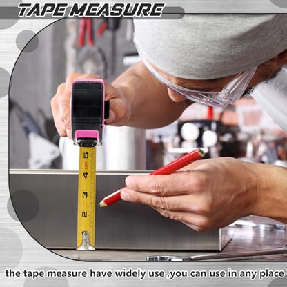 Youyole 10 Pack Tape Measure with Fractions 1/8 Steel Measuring Tape Retractable Easy Read Measurement Ruler Steel Power Blade (25 ft X 1 in,Pink) - color: Pink