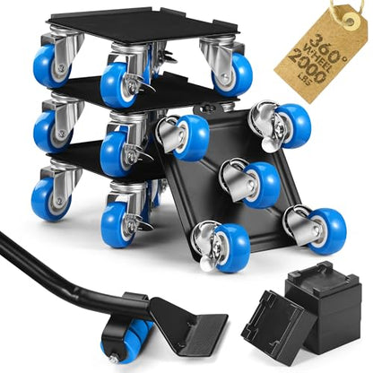 Heavy Duty Furniture Moving Tool Set, Supports up to 2000 Pounds, 5 Wheel Metal Furniture Mover, Furniture Dolly, Appliance Furniture Sliders with Wheels, Furniture Lifter Tool (Blue, 6.5" x6.5") - size: 6.5" x6.5"