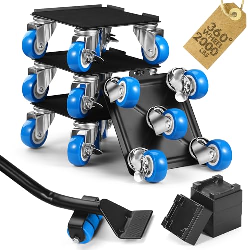Heavy Duty Furniture Moving Tool Set, Supports up to 2000 Pounds, 5 Wheel Metal Furniture Mover, Furniture Dolly, Appliance Furniture Sliders with Wheels, Furniture Lifter Tool (Blue, 6.5" x6.5") - size: 6.5" x6.5"