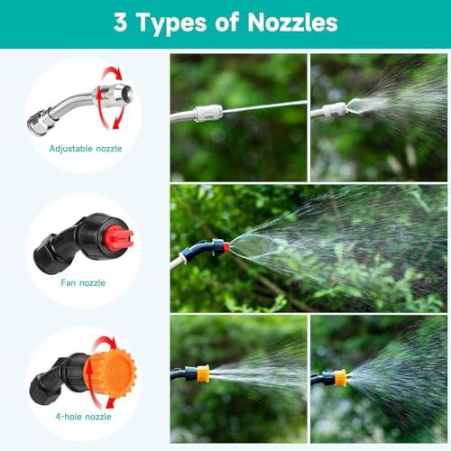 2Pcs All Metal Sprayer Wand with 3 Types of Nozzles, Fan Nozzle Replacement Sprayer Wand, Stainless Steel Sprayer Wand with 1/4" & 3/8" Brass Barb and 2 Hose Clamps