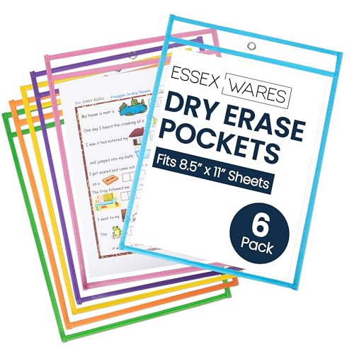 Essex Wares - 6 Pack, Pastel Colors Dry Erase Pockets, 10" W x 13.5" T - color: Pastel Colors