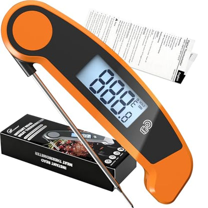 Digital Meat Thermometer Instant Read Orange Foldable IP56 Grill Oven BBQ - color: Digital Meat - Orange