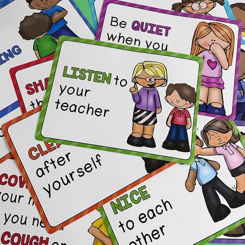 Lachilly 15 Sheets Classroom Rules Educational Poster for Preschool, Home, Middle and High School Classroom Wall Decoration, Language Arts Charts, Toddler Learning Toys, Bulletin Board Set - style: Classroom Rule 15P