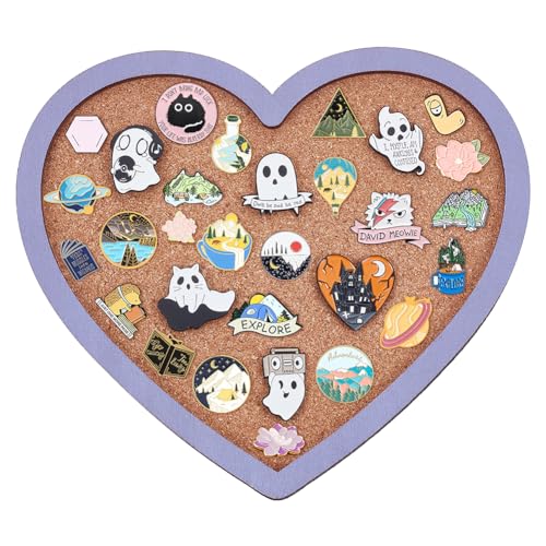 BENECREAT Purple Heart Pin Cork Board Bulletin Display Board, Wall Mounted Cork Board for Brooch Pin Storage, Office Home Festival Valentine's Decor, 6.9x7.8inch - color: Plum, size: 8.7" x 7.9"