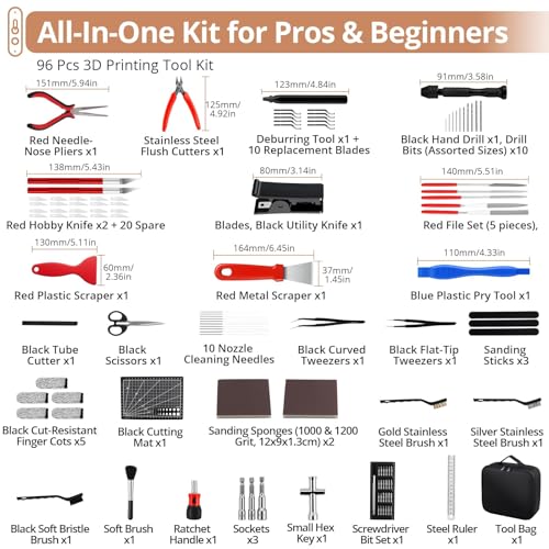 KAMTOP 96-Piece 3D Printer Tool Kit, 3D Printing Accessories