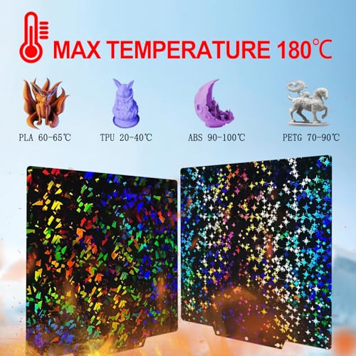 PEF+PEY Holographic Build Plate for Adventurer AD5X/5M/5M Pro, Rainbow Confetti +Galaxy Spring Steel Flexible Platform for Neptune 3 Pro/4, Kobra, Ender 3/3 Pro/3S1/3 v2, CR 20/CR 20 Pro - size: 235x235mm