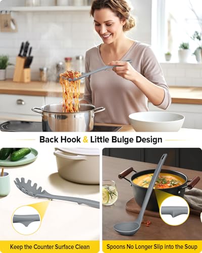 BUNDLEPRO Silicone Cooking Utensils Set, 9 Pcs Kitchen Utensils, One-Piece - color: Gray
