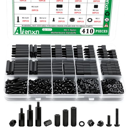 410PCS M2.5 Nylon Motherboard Standoffs Kit, Male Female Hex Spacer Standoff Screws Nuts Suitable for Circuit Board, PCB Board etc - color: Black, size: 410PCS (M2.5)