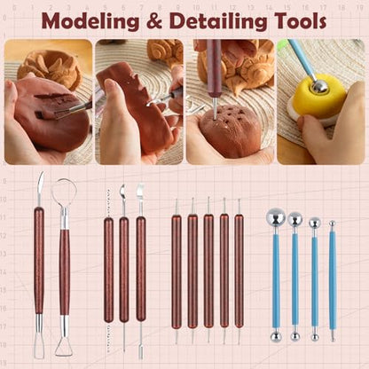 52PCS Pottery Tools Kit for Sculpting, Ceramic Tools, Clay Carving Tools for Polymer Clay, Modeling, Trimming, Molding, Shaping, Pottery Kiln, Arts Crafts Supplies, Adults, Students, Beginners, Pros - color: 52PCS