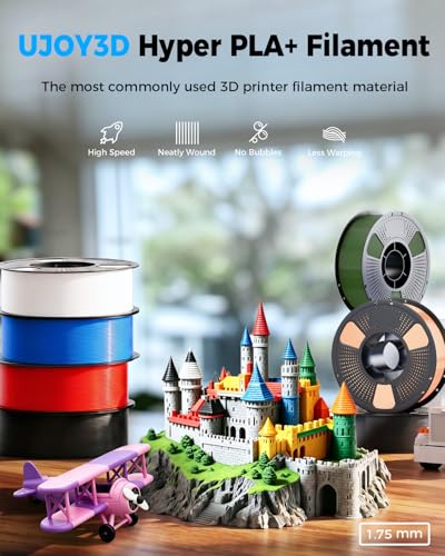 UJOY3D 10kg Hyper PLA+ 3D Printer Filament Bundle, Upgraded PLA+ Filament 1.75mm, 1kg Spool 10 Pack, Black+Cream White+Grey+Red+Cobalt Blue+Green+Christmas Green+Orange Yellow+Coffee Brown+Iris Purple - color: Hyper Pla+ Bundle 10kg Black+cream White+grey