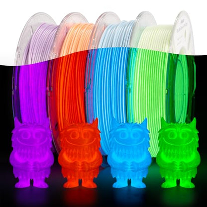 AMOLEN Silk Glow in the Dark Filament Multicolor, Glow Filament Silk Green, Blue, Purple, Orange Red 1.75mm PLA Filament, Dimensional Accuracy +/- 0.02 mm, 200g X 4 Pack - color: Blue/Green/Orange Red/Purple