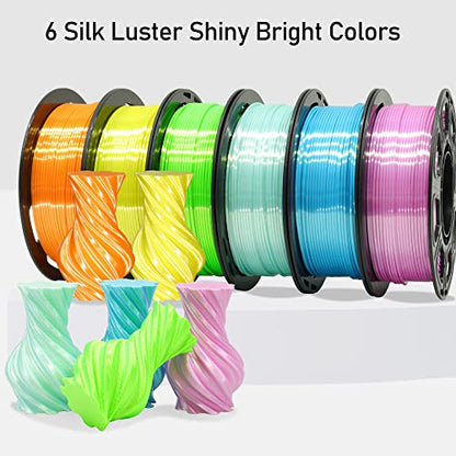 1.75mm Silk Shiny PLA Filament 6 in 1 Bright Colors Bundle Pack: Silk Yellow/Lime Green/Light Orange/Sky Blue/Pink/Cyan, Each Spool 250g, 6 Spools Packed, Total 1.5Kg 3D Printing Material MIKA3D - color: Yellow+lime Green+light Orange+sky Blue+cyan+pink