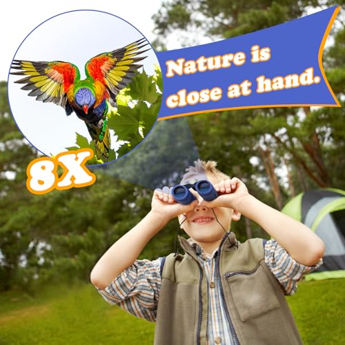 Real Binoculars for Kids Gifts for 3-12 Years Boys Girls 8x21 High-Resolution Optics Compact Toy Binocular for Bird Watching,Travel, Camping - color: Blue