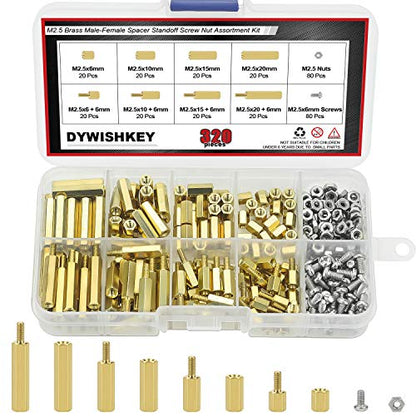 DYWISHKEY 320 Pieces Male Female Hex Brass Spacer Standoff Screw Nut Assortment Kit (M2.5)