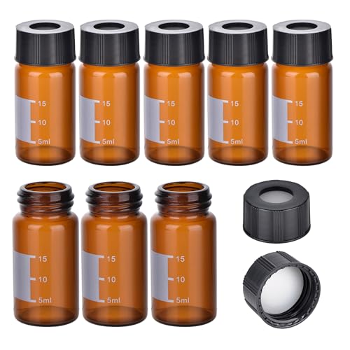 ESHATO 20ML Autosampler Vial, 100 Pack HPLC/GC Vials 9-425 Lab Amber Vials Sample Vial Screw Cap Writing Patch White PTFE and Silicone Septa for LC Stamper - size: 20ML