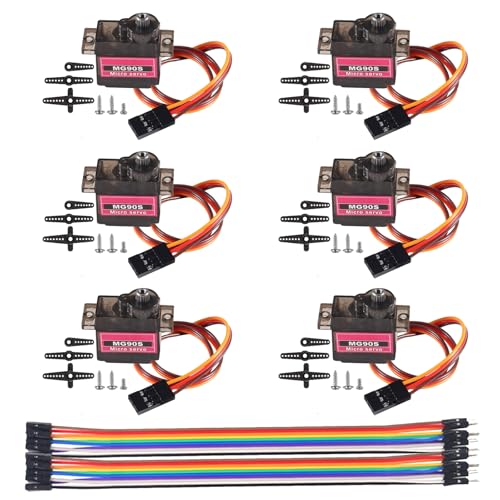 DIANN 6pcs MG90S Micro Servo 180° Servo Motor 9G Geared Micro Servo Motor for RC Robot Arm Walking Helicopter Airplane Car Boat Control with Cable M-F