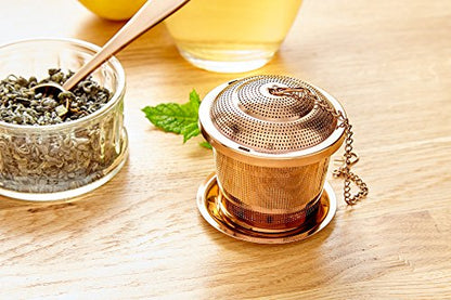 Tea Infuser Set of 2 with Tea Scoop & Drip Trays, Loose Leaf Tea Strainer - color: Rose Gold, size: Medium