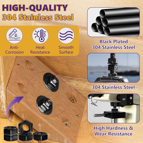 160Pcs SAE Hex Nut Assortment Kit - #4-40, #6-32, #8-32, #10-24, #10-32, #12-24, 1/4“-20, 5/16”-18,3/8“-16,1/2”-13-304 Stainless Steel Black Oxide Hardware Nuts Sets for Electronics, Mechanics & DIY - size: 160Pcs SAE Mixed Sizes Black